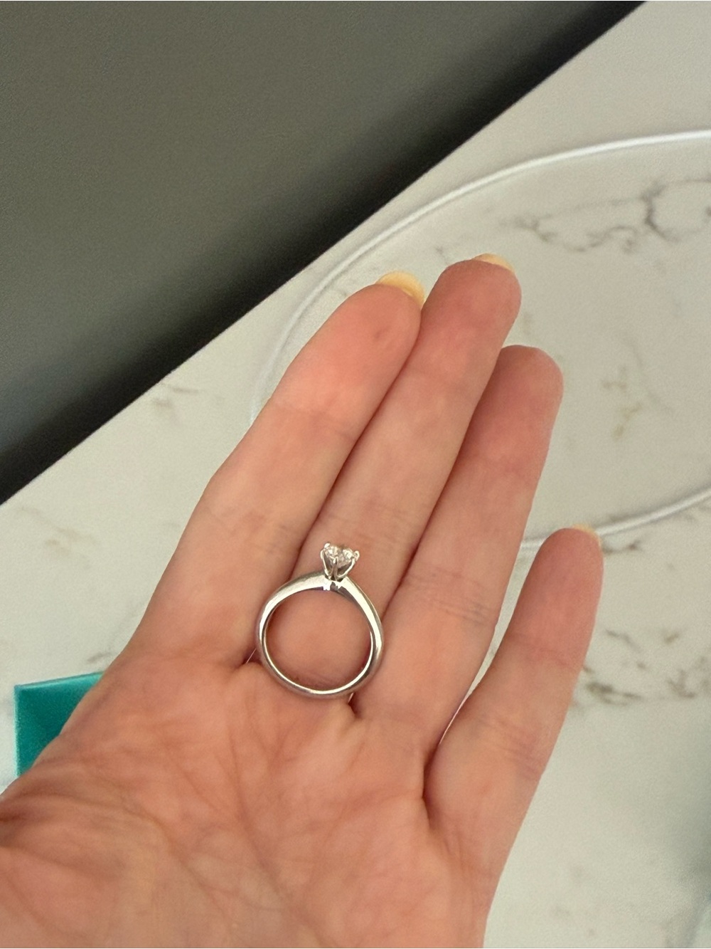 Tiffany & Co. Platinum Solitaire Ring with Tiffany Blue Box - Picture 5 of 12